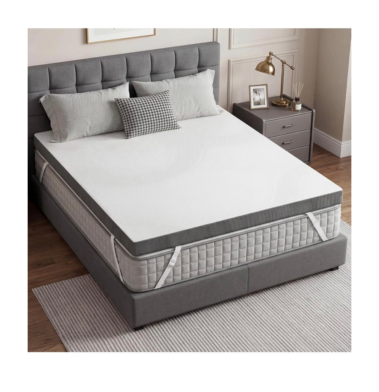 Extra Firm Mattress Topper King Size 4 Inch High Density Bed Topper Super Support Cozy Firm Mattress Pad for Back Pain Breathable Washable Cover with Ant-slip Straps (New in Box)