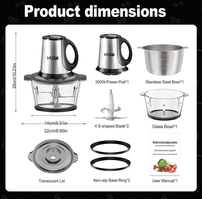 SPZTJK  3-Speed Electric Food Processor - Meat grinder, vegetable chopper and baby food maker