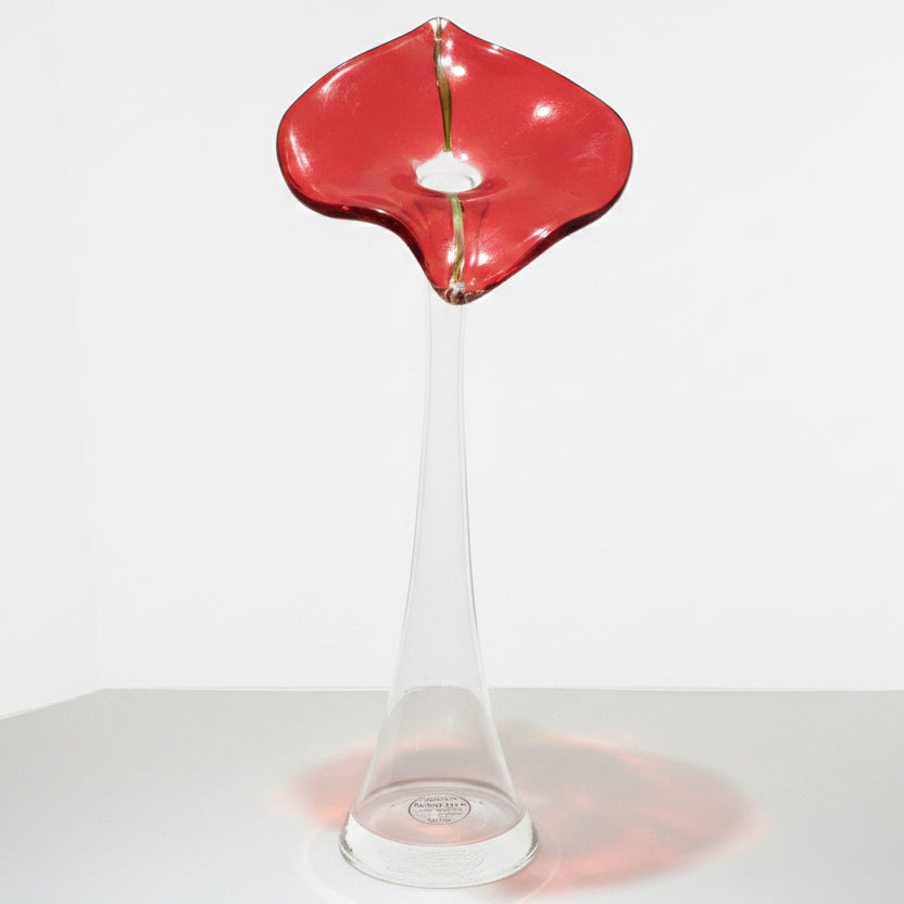 Art Glass Red Calla Lily Handblown Vase 16" Italy