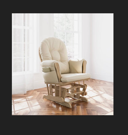 Storkcraft Hoop Glider Nursery Rocking Chair and Ottoman Frame/Beige Fabric; Wood Composite Frame, Tufted, Removable Cushions, Storage Compartment (New in Box) (Assembly Required)