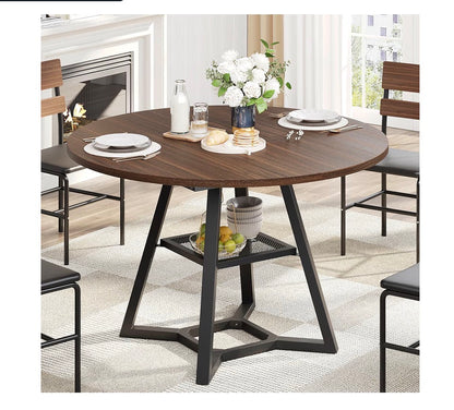 Knoworld 43 Inch Round Dining Table for 4, Kitchen Tables Dining Room Circle Dinner Table with Pedestal Metal Frame, Space Saving Wood Industrial Kitchen & Dining Room Table 43 Inches (Brown) (New in Box)