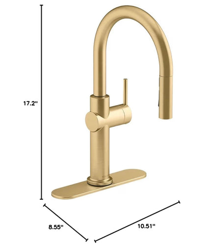 Kohler Crue Pull Down Kitchen Faucet, Pull Down Sprayer (Vibrant Brushed Modern Brass) (New in Box)