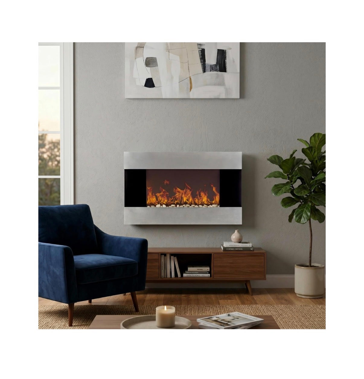 Northwest Electric Fireplace 36 Inch X 8.6 Inch X 22 Inch (Silver) (New in Box)