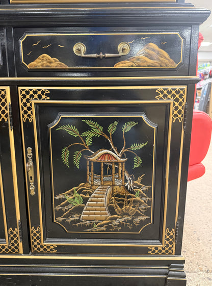 Jasper Cabinet Company Vintage Black Lacquer Chinoiserie China Cabinet