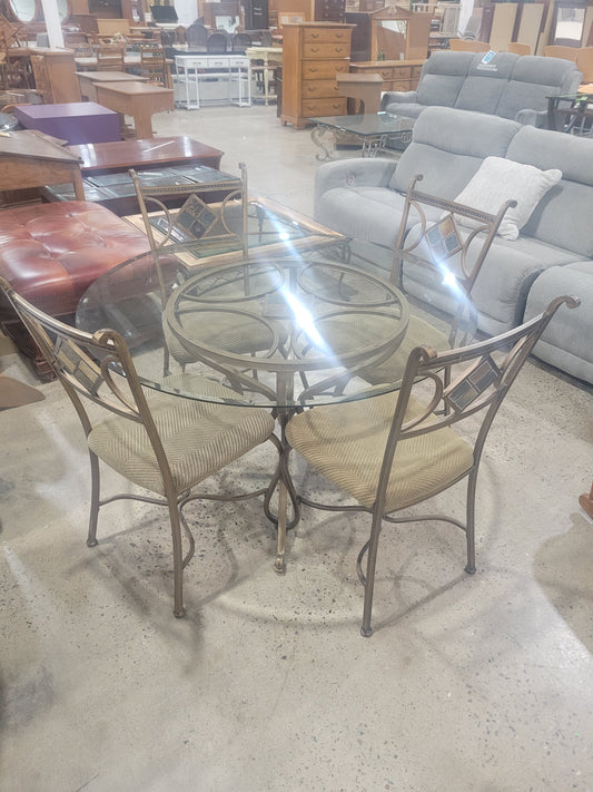 Glass Top Round table with 4 Chairs