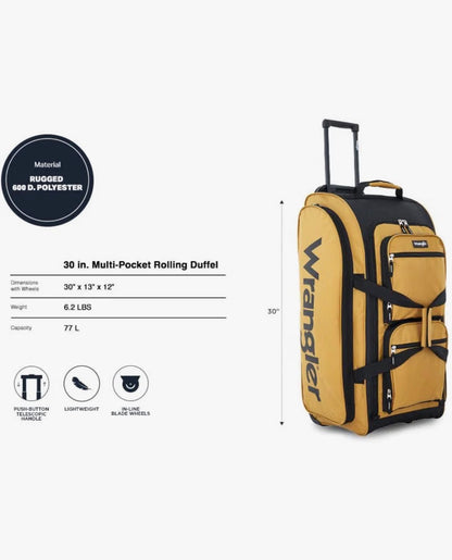 Wrangler Wesley Rolling Duffel Bag, Large 30 Inch (Ambergold) (New in Package)