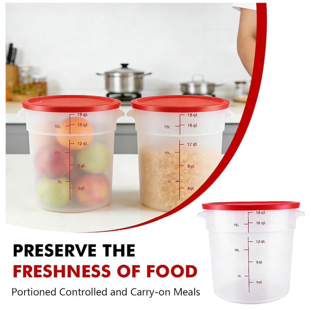 2 Pack Food Storage Container with Lid, 16 Quart Commercial Storage Box with Scale & Handle, Cake Making, Dough, Marinating Meat, Kitchen Supplies Round 16 Quart (New in Box)