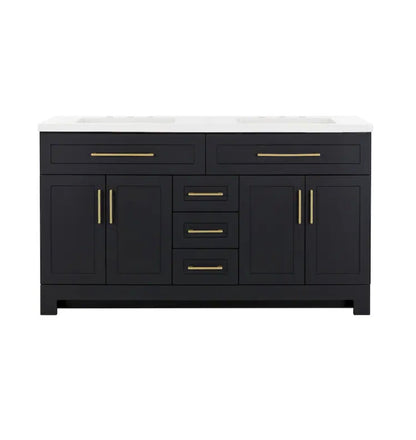 Cauley 60 Inch Black Double Sink Bathroom Vanity with White Cultured Marble Top (New in Box)