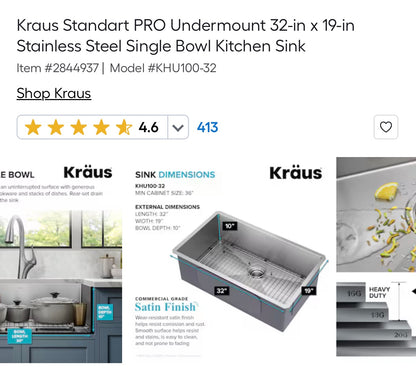 Kraus Standart PRO Undermount Stainless Steel Kitchen Sink