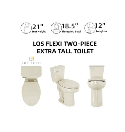 XH Bone 21 Inch Elongated Extra Tall 12 Inch Rough In 1.28 GPF Soft Close 2 Piece Toilet (New in Box)