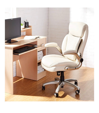 Amazon Basics Ergonomic Executive Office Desk Chair with Lumbar Support, Flip-Up Armrests, Adjustable Height (Cream Leather) (New in Box)
