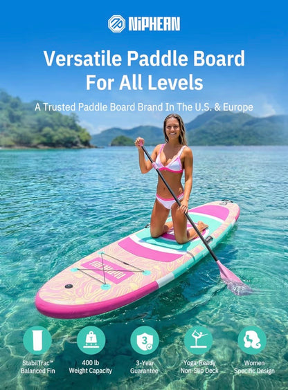 Niphean Extra Wide Paddle Board with StabilTrac Fin, Stable Inflatable Paddle Board with SUP Accessories