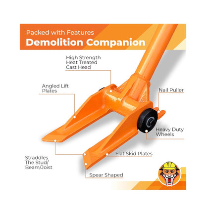60 Inch Flooring Demo Bar with Steel Wheels Heavy Duty Rolling Pry Bar for Hardwood, Laminate, Vinyl, Tile Underlayment & Subfloor Removal Long Handle Steel Crowbar & Nail Puller (New)
