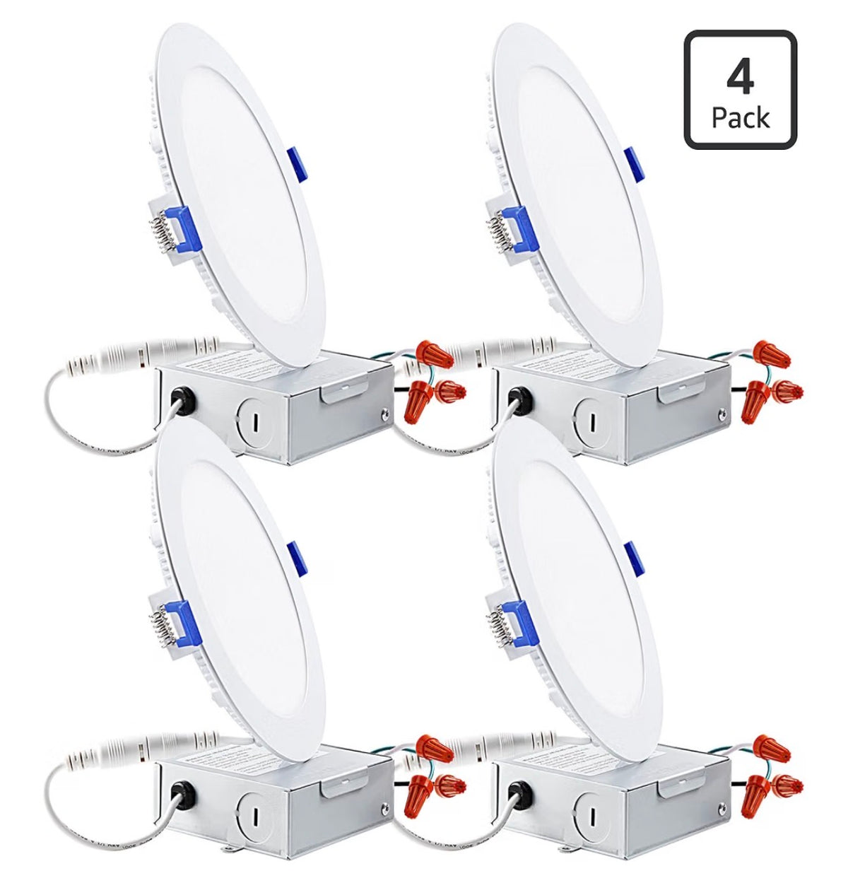 Torchstar 4 Pack 6 Inch Ultra-Thin LED Recessed Light, 2700K 12W 100W Eqv. Dimmable Slim LED Downlight with Junction Box, ETL and Energy Star Certified Soft White (New in Box)