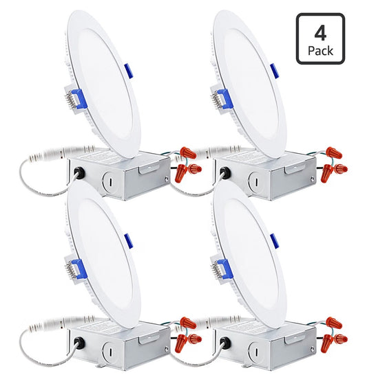 Torchstar 4 Pack 6 Inch Ultra-Thin LED Recessed Light, 2700K 12W 100W Eqv. Dimmable Slim LED Downlight with Junction Box, ETL and Energy Star Certified Soft White (New in Box)