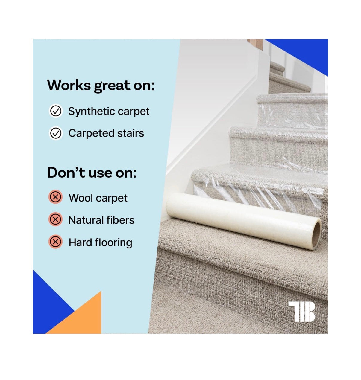 TapeManBlue Carpet Proction Film 24 inch X 200 ft. Roll, Self Adhesive Plastic carpet protector Film with Clean Removal & Easy Unwind, Durable Protection Tape to Shield Your Surface from dirt and Spills (New in Box)