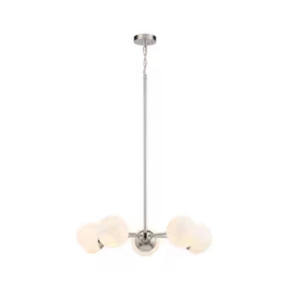 Origin 21 Cyprus 5 Light Brushed Nickel Opal Glass Steel Chandelier (New in Box)
