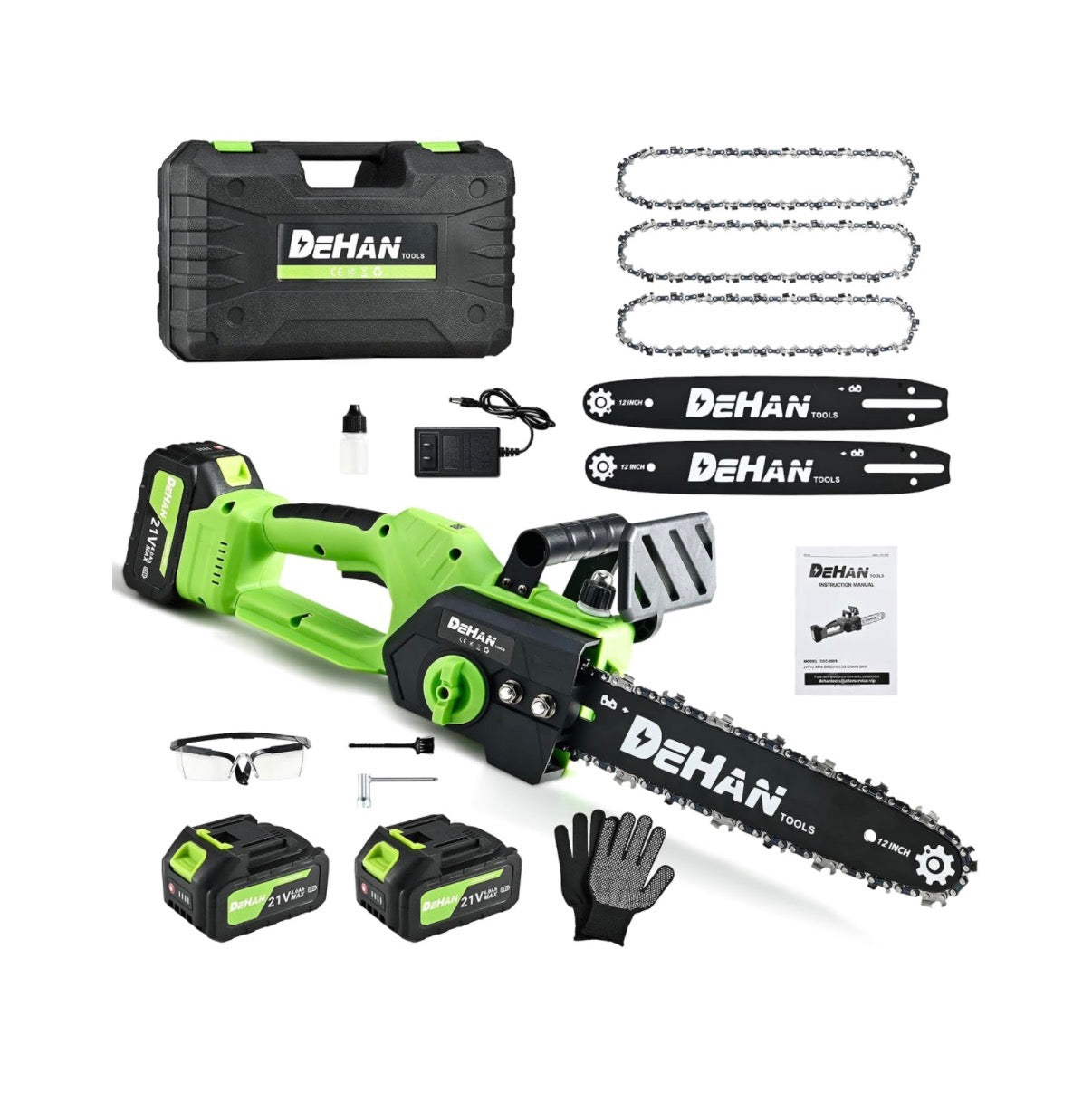 12 Inch Brushless Cordless Mini Chainsaw, Battery Powered for Trimming Includes 2x4.0Ah Batteries, 2 Guide Bars and 3 Chains for Longer Runtime and Versatile Cutting (New in Box)