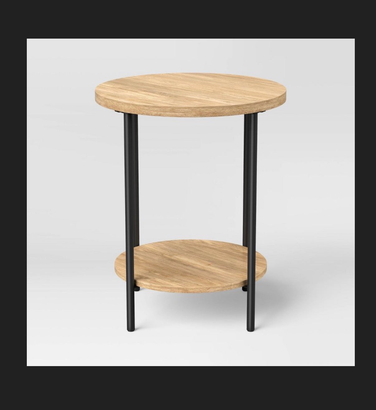Wood and Metal Small Round Side Table (Natural Finish) (Assembly Required) (New in Box)