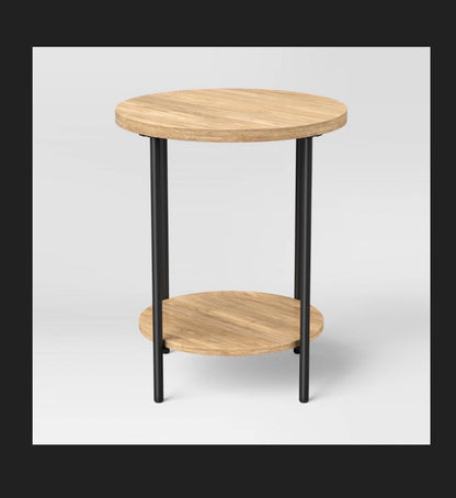Wood and Metal Small Round Side Table (Natural Finish) (Assembly Required) (New in Box)