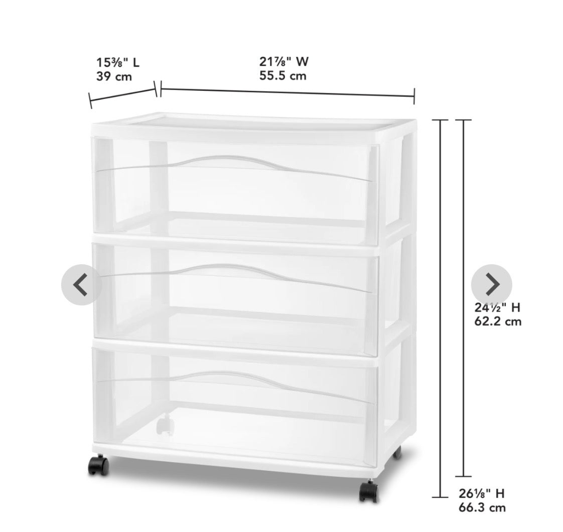 Sterilite Wide 3 Drawer Cart (White) (New in Box)