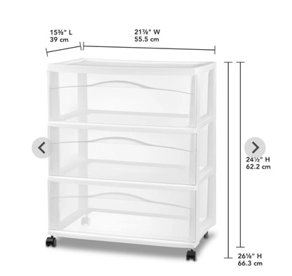 Sterilite Wide 3 Drawer Cart (White) (New in Box)
