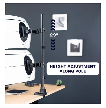 VIVO Dual Ultra Wide Monitor Extra Tall Desk Mount for up to 49 Inch Ultra, Clamp-On Adjustable Stand Holds 44lbs per Screen, VESA up to 100x100mm (Black) (New in Box)