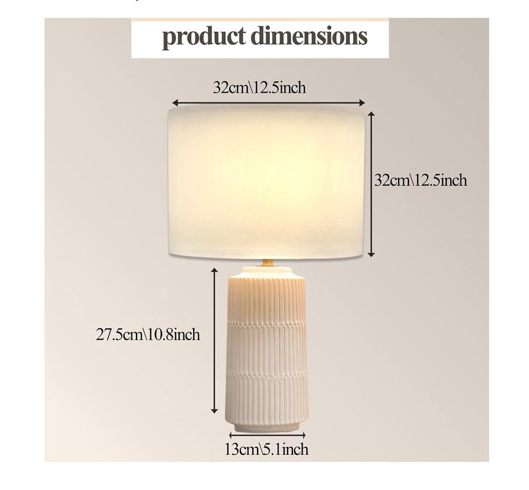 Table Lamps Set of 2 White Ceramic with White Fabric Shade foe Bedroom, Livingroom, Nightstand, Cylindrical High End Modern Farmhouse Lamp (New in Box)