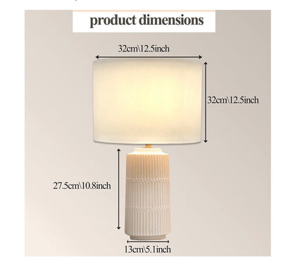 Table Lamps Set of 2 White Ceramic with White Fabric Shade foe Bedroom, Livingroom, Nightstand, Cylindrical High End Modern Farmhouse Lamp (New in Box)