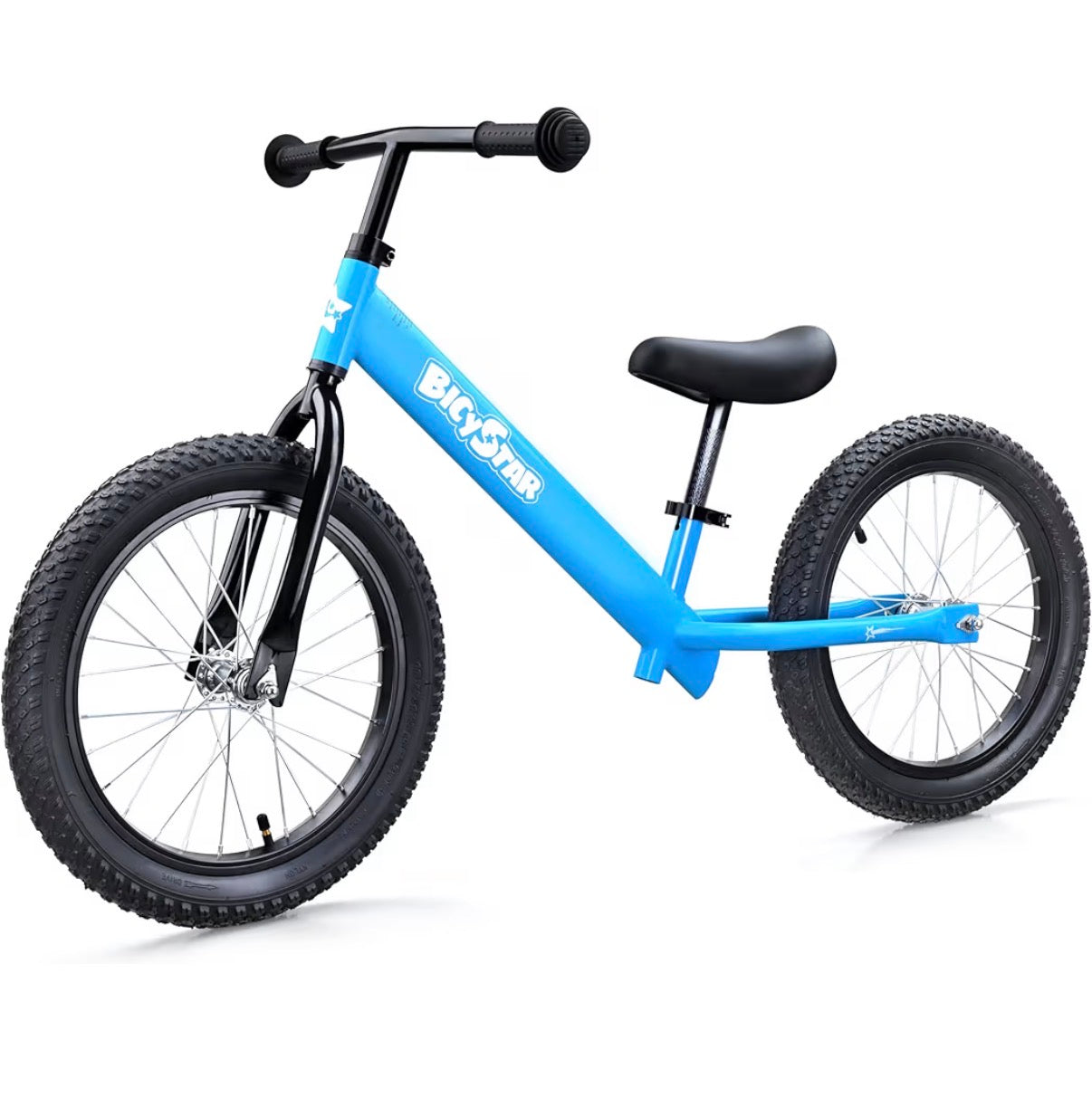 Bicystar 16 Inch Kids Balance Bike for 5-8 Year Olds, No Pedals, Air Tires, Footrests, Adjustable Height (Blue) (New in Box)