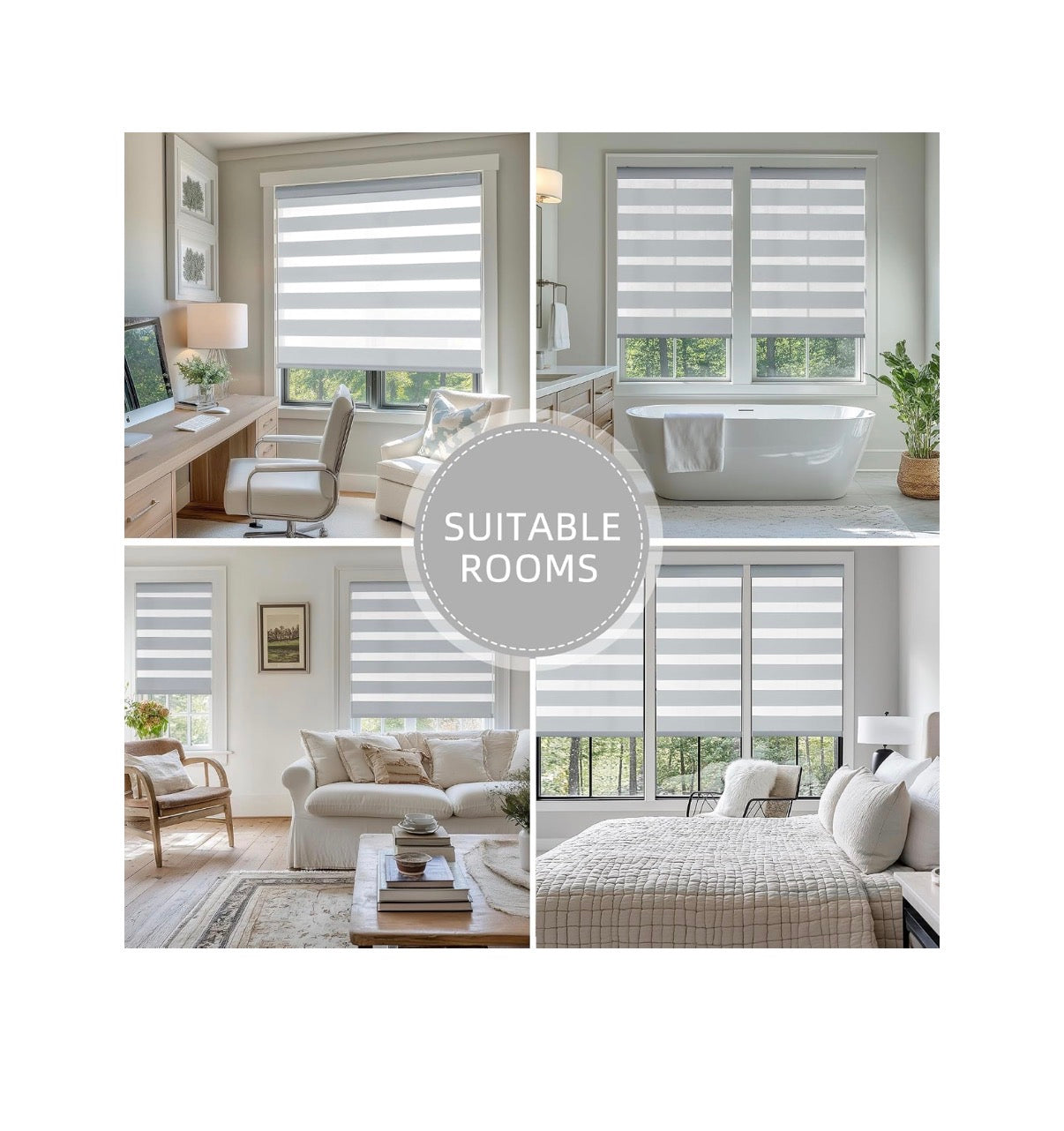 33 Inch Width X 72 Inch Height Dual Layer, Light Control for Day and Night, Free-Stop, Pull Down Blinds for Indoor Windows & Home (Light Gray) (New in Box)