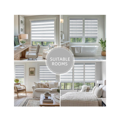 33 Inch Width X 72 Inch Height Dual Layer, Light Control for Day and Night, Free-Stop, Pull Down Blinds for Indoor Windows & Home (Light Gray) (New in Box)