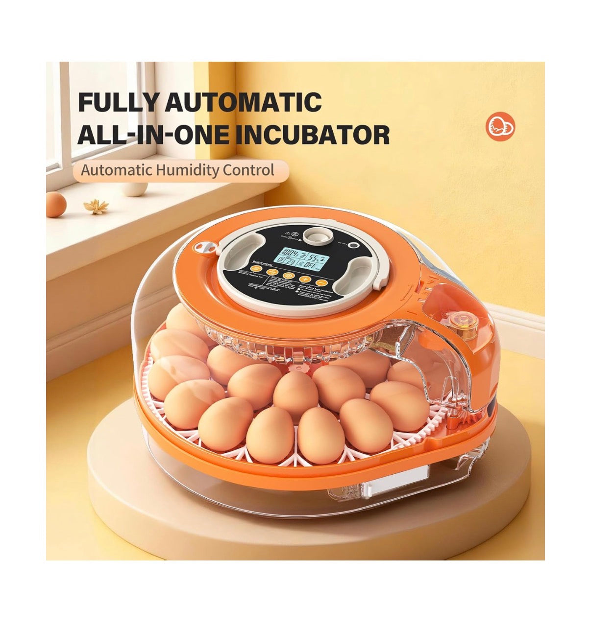 26 Incubators for Hatching Eggs Smart Voice Control Incubator with Auto Temp Humidity Automatic Egg Turning 360 Degrees View Built In Egg Candler and Chick Holding Area for Chickens, Ducks, Goose, and Quail Eggs (Orange/White) (New in Box)