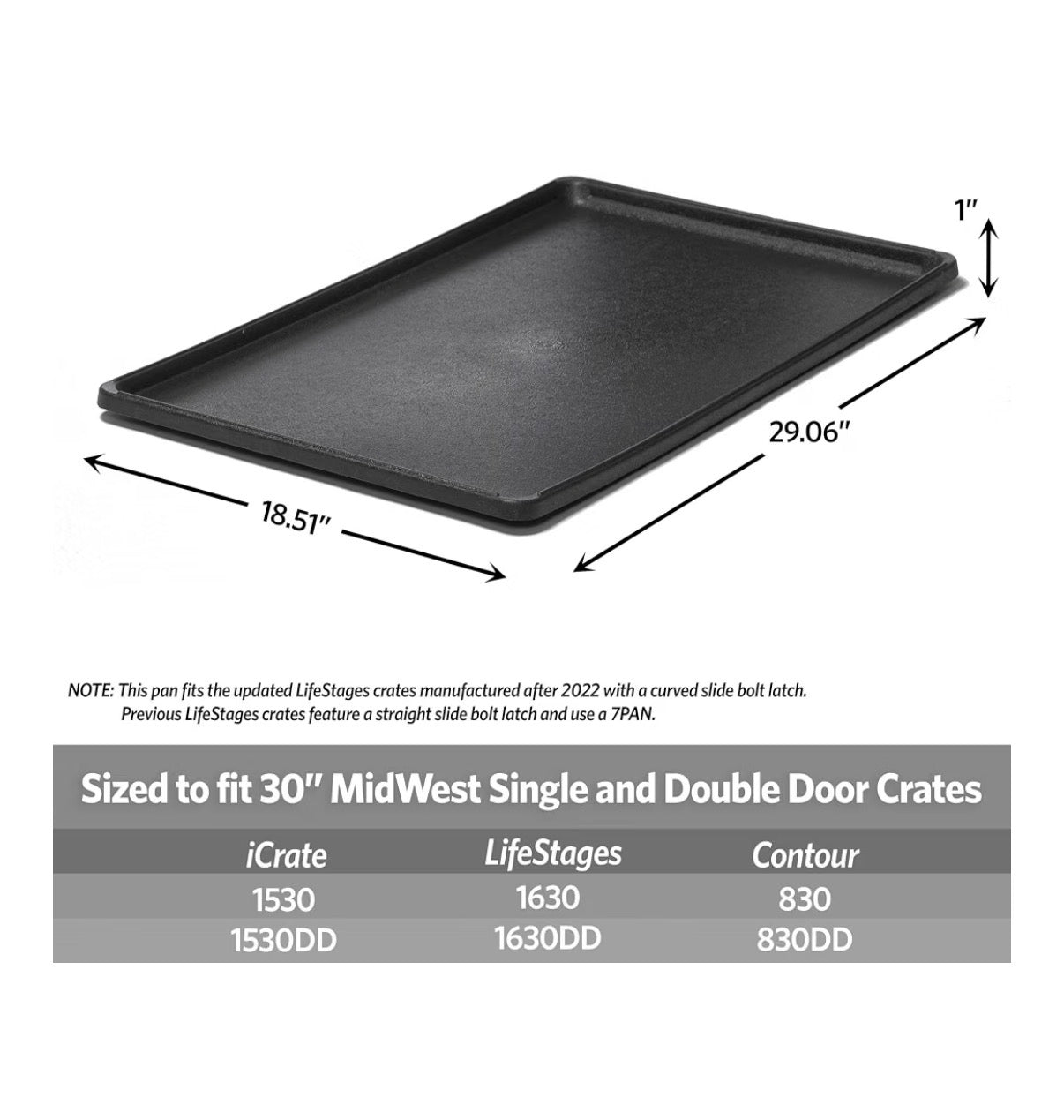 MidWest Homes for Pets 30 Inch Replacement Pan, Measures 29.06 Inch X 18.5 Inch X 1 Inch Universal Leak Proof Tray for Dog Crates & Multi-Purpose Use, Fits Most Standard 30 Inch Wire Crates