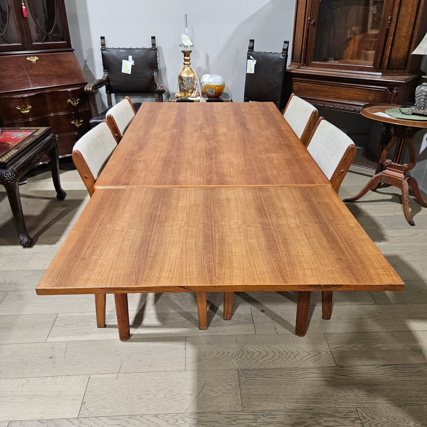 Vintage Teak Table w/Hidden Leaves and 4 Chairs