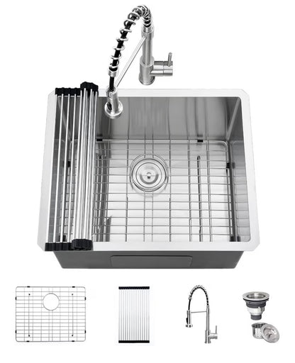 24 Inch Laundry Sink with Faucet Combo 24"X19"X13" Inch Stainless Steel Utility Sink 16 Gauge Laundry Room Sink Single Bowl Deep kitchen Sink Outdoor with Faucet Combo