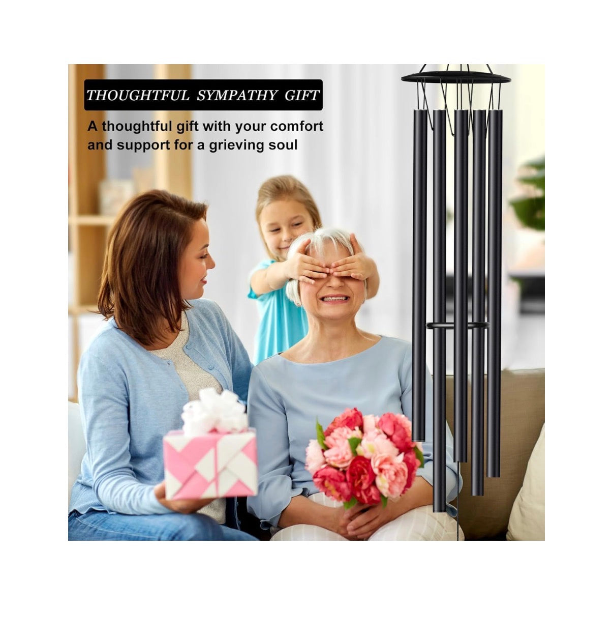 68 Inch Large Wind Chimes for Home Garden Decor, Deep Tone Wind Chines (Black) (New in Box)