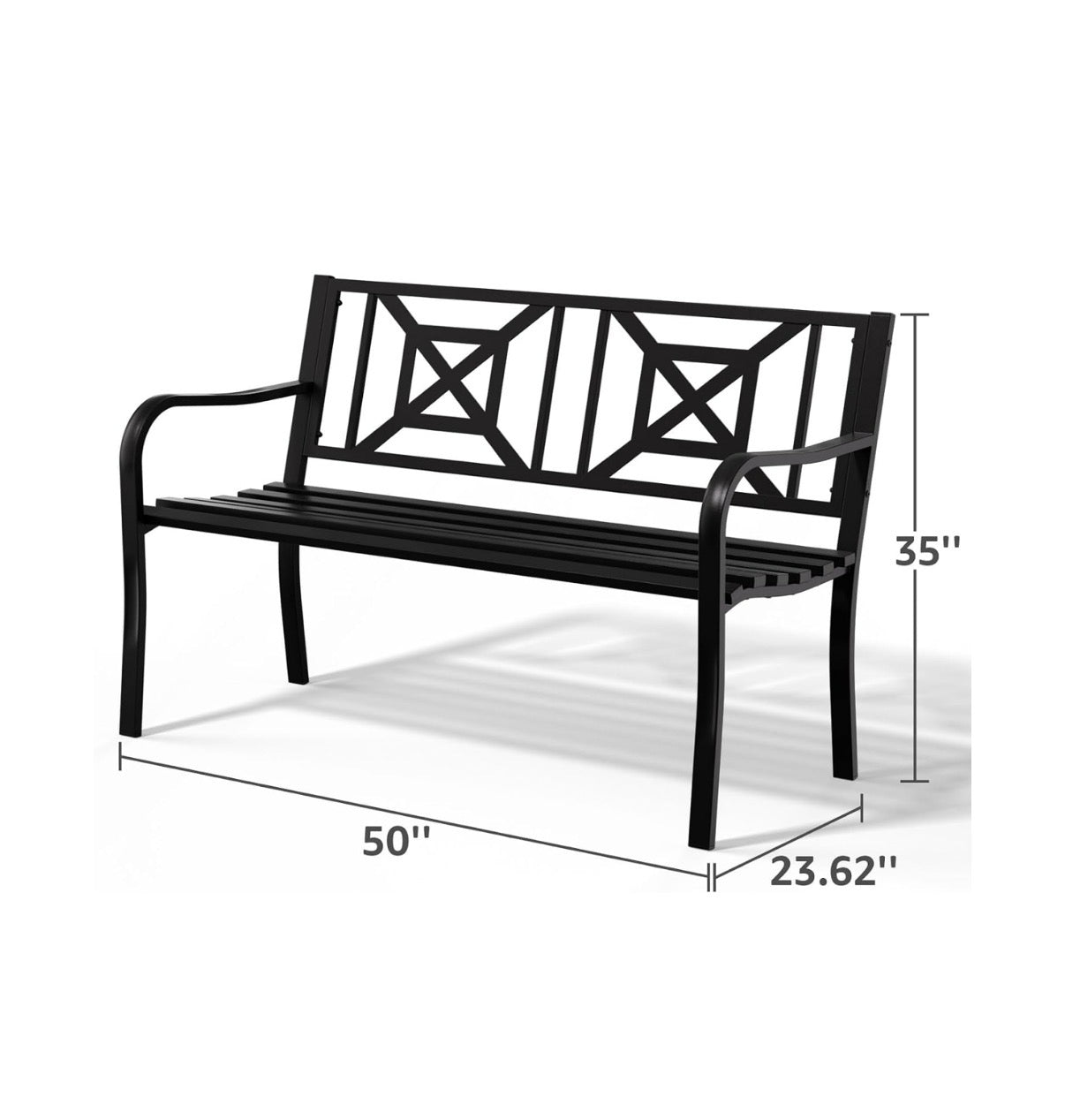 Outdoor Bench Garden Bench Patio Bench, Weatherproof Anti-Rust metal Powder Coated Frame Park Bench, for Yard & Porch & Park (New in Box)
