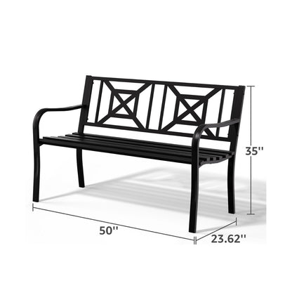 Outdoor Bench Garden Bench Patio Bench, Weatherproof Anti-Rust metal Powder Coated Frame Park Bench, for Yard & Porch & Park (New in Box)