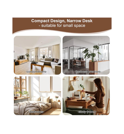 Solid Wood Desk with Drawers 28 Inch X 16 Inch Simple Narrow Desks, Rubber Wood Study Table, Small Writing Desk for Small Spaces/Bedroom (Walnut) (New in Box)