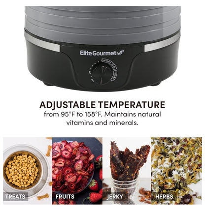 Elite Gourmet Food Dehydrator, 5 BPA-Free 11.4 Inch Trays (Black/Gray) (New in Box)