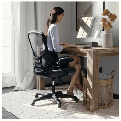 Flash Furniture High Back Mesh Executive Office Chair, Flip Up Arms, 360 Degree Swivel, Height Adjustable, Commercial Grade (Dark Gray) (New in Box)