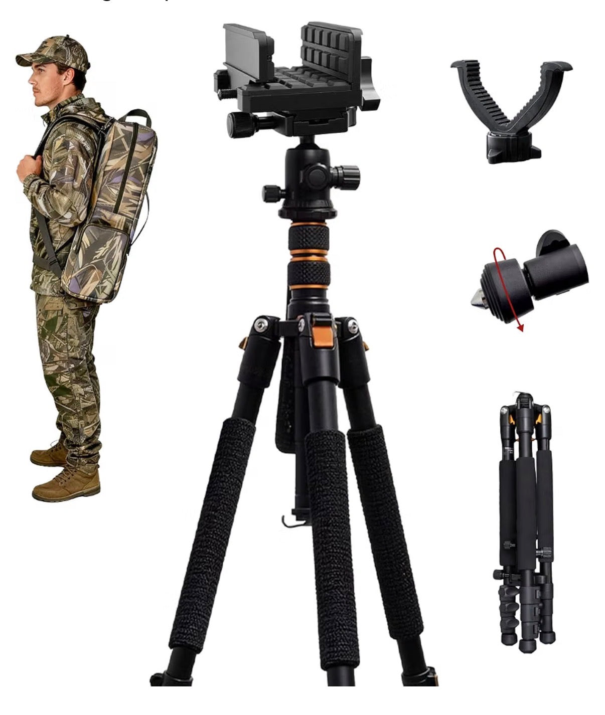 Hunting Tripod, Riffle Shooting Tripod with integrated Vise Clamp Heavy Duty Aluminum Shooting Rest with Custom Carry Bag, Adjustable 18 Inch-61 Inch Stable Gun Stand & Shooting Stick for Hunting (New in Box)