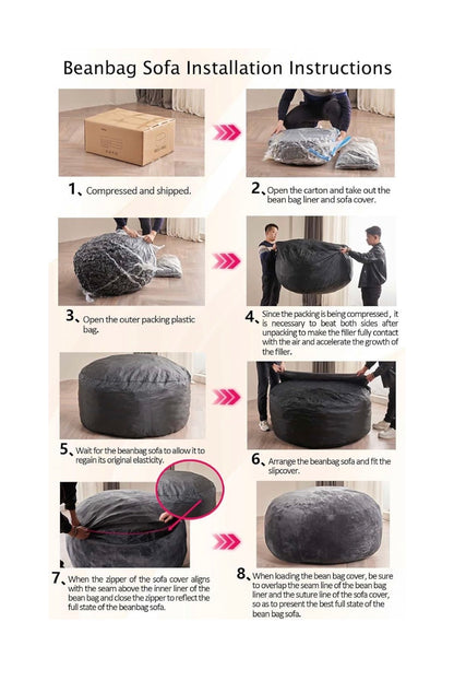 Big Bean bag Chair 4Ft. Memory Foam for Adults, Giant Lounge memory Foam Filler, Removable Washable Flannel Cover, Bean Bag Lounge Seat for Bedroom Living Room Adults/Kids (New in Box) (Black)