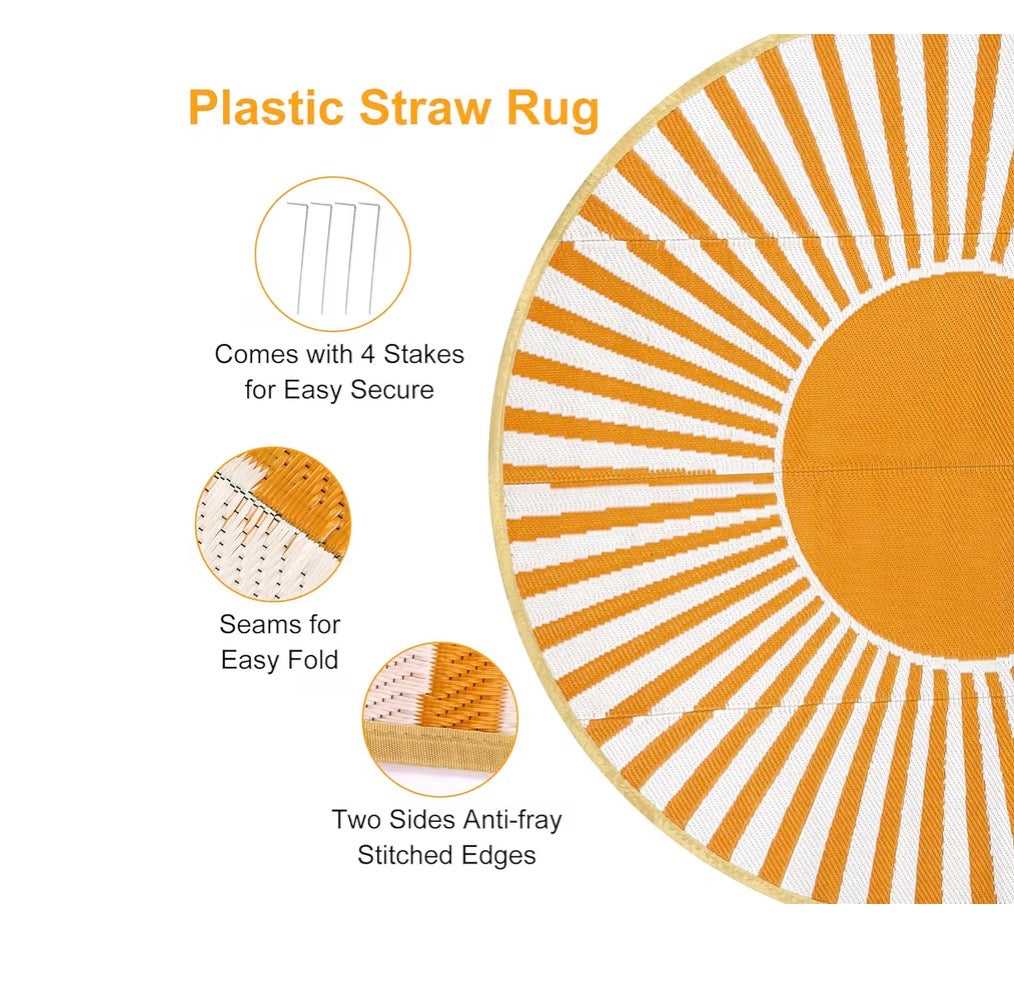 6 ft. Round Outdoor Rug - Waterproof Reversible Plastic Straw Patio Rug