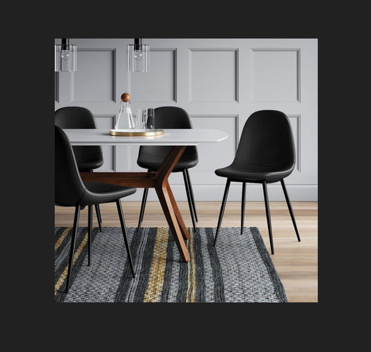 2 Pack Copley Dining Chairs Faux Leather Midnight Black Upholstered, Metal Legs, Mid Century Modern (New in Box)