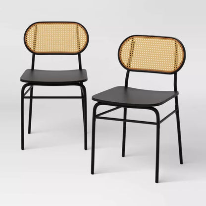 (New) Set of 2 Wicker Back Metal Dining Chair Black - Room Essentials