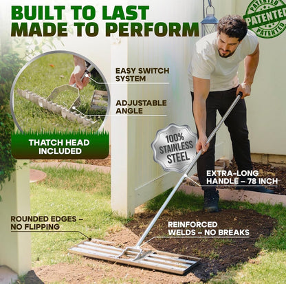 Oris Garden Lawn Leveling Rake -30 inch Leveling and Thatch Rake