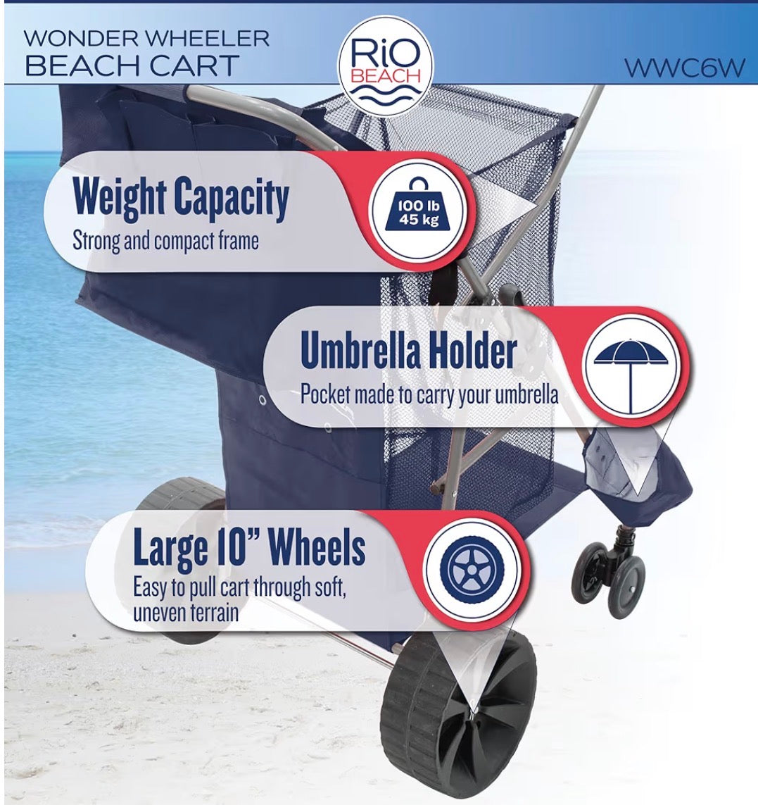 Rio Beach Wonder Wheeler Deluxe Beach, Lawn and Utility Foldable Cart