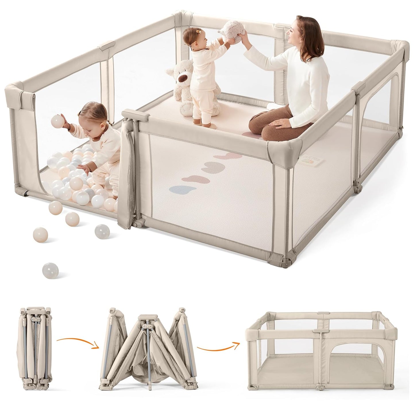 SweeBy Foldable Playpen, 59x59 Inch with Baby Gate